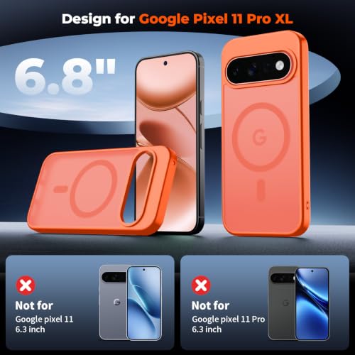 Image of SUPFINE Magnetic for Google Pixel 11 Pro XL Case - Orange | With Screen Protector,Translucent Matte,Built-in Magnets,Military Grade Drop Protection,Shockproof Phone Cover
