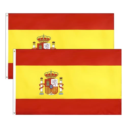 Pack 2 Banderas de España Premium 150 x 90 cm Grande - Bandera Seleccion Española - Ultra Resistente - 2 Ojales - Bandera para exterior