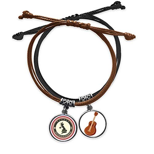 Pulsera de guitarra y mapa de Gran Bretaña con acabados de cuero artesanal