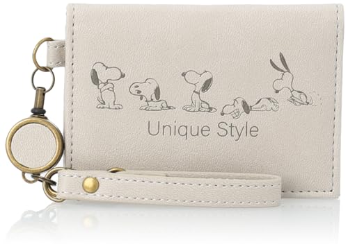 [スヌーピー] パスケース 定期入れ 二つ折り リール 合皮 カードケース 通勤 通学 レディース メンズ 女子 男子 大人 高校生 子供 キャラクター 可愛い 0047 グレージュ(SPC-1227)