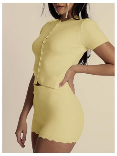 MakeMeChic Women's Lightweight Crew Neck Button Down Cardigan Sweater Short Sleeve Crop Outerwear2