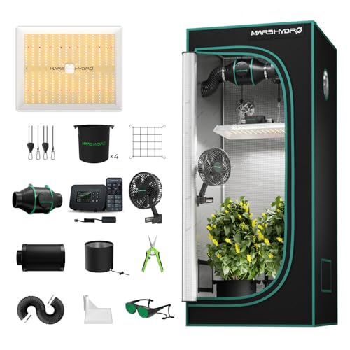 MARS HYDRO 3x3 Grow Tent Kit with Smart Controller 43,150W TS1000 LED Programmable&Dimmable Grow Light,32'x32'x63' 1680D High Reflective Mylar,4 inch Customized Ventilation System,10 Speed Fan