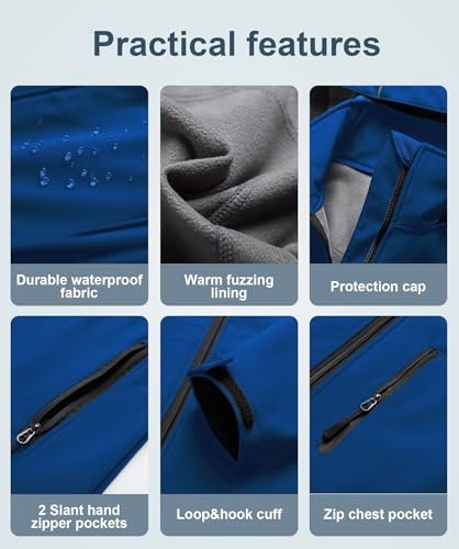 CREATMO US Jaqueta tática feminina, leve, impermeável, longa, softshell forrada com lã, Azul, G