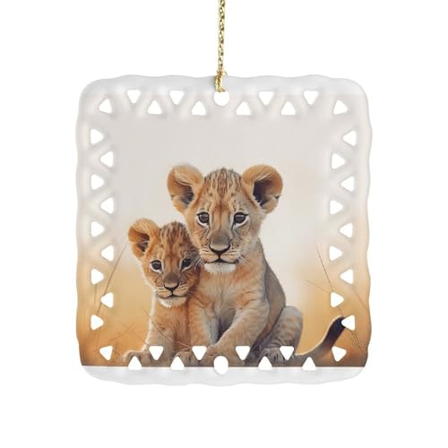 Small Lion Ornaments Gift Exchange Idea ，Hanging Ornament Ceramic Material，Christmas Ornaments for Home, Office, Shopping Mall Holiday Decoration.