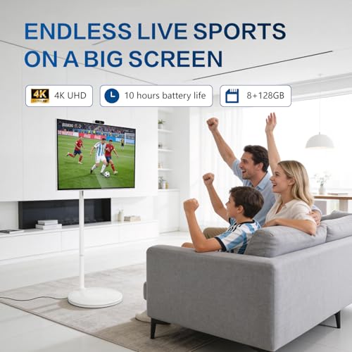 Image of 32 Inch 4K Smart Portable TV, Qualcomm CPU, EDLA-Certified, Built-in 20000mAh Battery, 8+128GB, Android OS, Rolling Touch Screen Monitor on Wheels, Air Remote Mouse, with 5MP Webcam