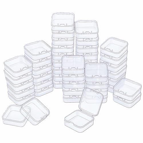 LJY 48 Pieces Square Mini Clear Plastic Storage Containers Box Case with Lids for Small Items and Other Craft Projects (2.1 x 2.1 x 0.8 inch, Transparent)