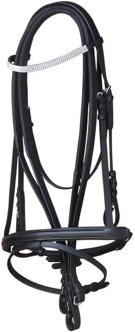 Leather Bridle for English Saddle Set | Plain Hunter Soft Padded Leather Bridle for Horses, 4 Row Stones Dressage NB Rubber Reins Available in Black, Brown, London and Chestnut Color