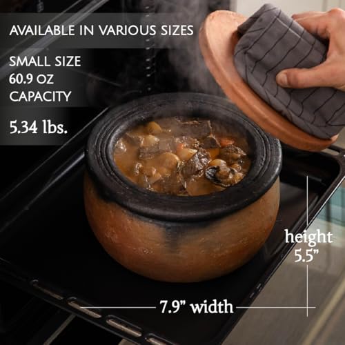 Clay Cooking Pots with Lids, Lead-Free Clay Pots for Cooking, Earthenware Rice Pots, Twice Baked Traditional Casserole for Cooking on STOVE Top, Vintage Portuguese Terracotta Roaster (Small)
