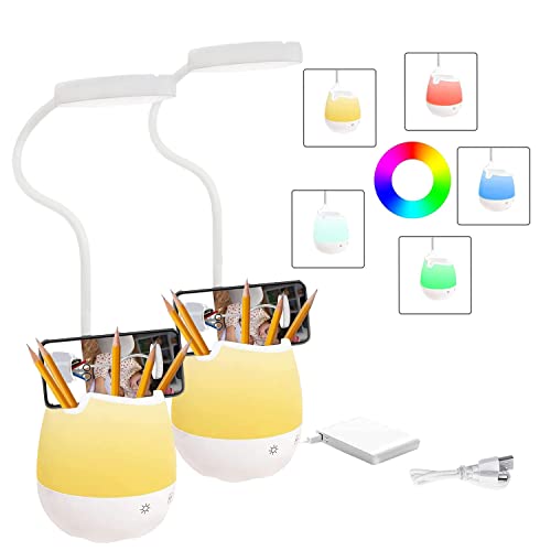 Uni-Fine 2 Stück Shop 5 in 1 LED Augenschutz Schreibtischlampe Kinder Unendliches Dimmen 360° Verstellbar Aufladbare Leselampe mit Touch Schalter Nachttischlampe mit Nachtlicht für Lernen, Arbeiten Cover
