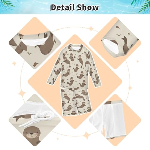 Otter Dancing Boys Swimsuit Rash Guard Toddler Kids Long Sleeve Swim Shirt and Trunks Swimwear Set 3-10Y3