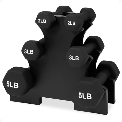 BalanceFrom Black Neoprene Coated Dumbbell Set with Stand, 20-Pound Set