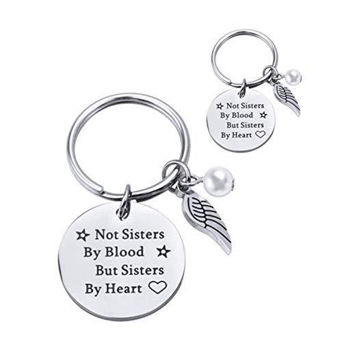 Moiraurs Pragmatic Stainless Steel Not Sisters By Blood But Sisters By Heart Carved Key chain Friendship Jewelry Gift For Women Girls(None 1)