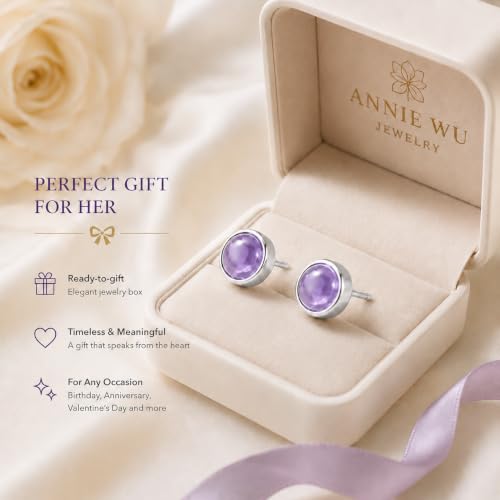 Natural Amethyst Stud Earrings for Women 925 Sterling Silver Hypoallergenic - image 7