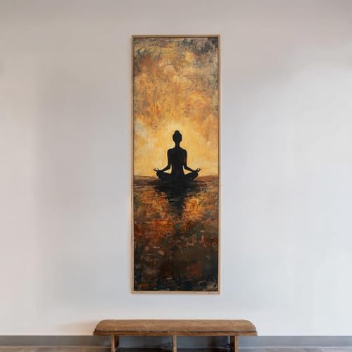 Art mural minimaliste zen Impression sur toile Silhouette sereine ocre 50x150cm