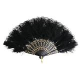 REBECCAGIBSON Éventail à plumes noires, éventail plumes noires, éventail plumes de mariage, éventail danse plumes, noir, pour fêtes à thème, décoration intérieure, décorations murales, fêtes de