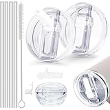 2 Stück Stanley Cup Deckel Auslaufsicher,Deckel für Stanley Cup 40oz,Auslaufsicherer Ersatzdeckel mit 4 Trinkhalmen and 1 Strohhalm Bürste,Ersatzdeckel für Stanley Cup Zubehör Wiederverwendbarer