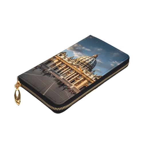 St Peter's Basilica Prints Leather Long Clutch Wallet for Fashionable Girls and Women - Durable, Stylish, and Functional, Black, One Size3