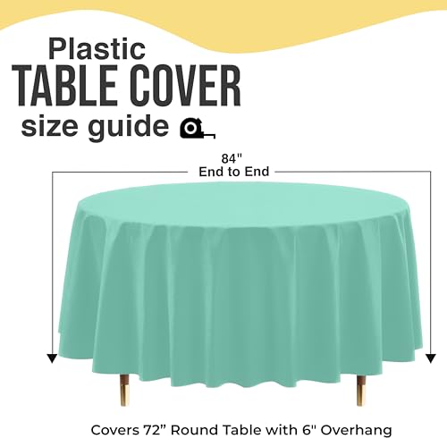 Image of Exquisite 66% Thicker Premium Mint Round Tablecloth 0.5 Mil 12 Pack Plastic Table Cloth Disposable 84 Inch Round Plastic Tablecloth Won't Tear Easily Like Cheap Thin Brands