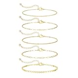 Dainty 14K Gold Plated Bracelets for Women, Stackable Satellite Paperclip Lip Bracelet Set Tiny Lip Dot Chain Box Link for Handmade Gift Minimalist Cute Trendy Jewelry Gold Accessories for Women
