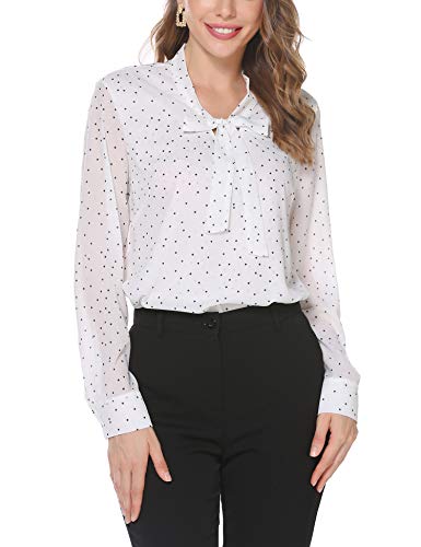 ACEVOG Womens Bow Tie Neck Long/Short Sleeve Casual Office Work Chiffon Blouse Shirts Tops