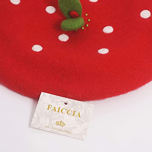 Handmade Kawaii Strawberry Beret Vintage Artist Painter Hat Women Wool Cap Warming Gift (Red) #TOP3