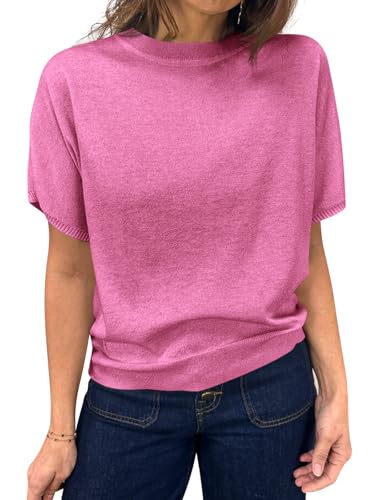Image of Saodimallsu Women's Short Sleeve Crew Neck Knit Pullover Sweater | Casual Basic, Crew Neck, Loose Knit Pullover, Summer Lightweight