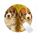 ラウンドマウスマット、子犬ペンブロークウェールズコーギーペットダーリングゲーミングマウスパッド