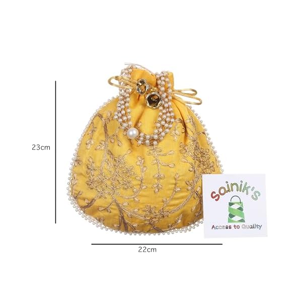 Sainik's Rajasthani Style Royal Clutch Silk Batwa Bag, Rajasthani Style Ethnic Bags, Women's Zari Work Clutch and Batwa Bag Set, wedding return gift potli - Image 7