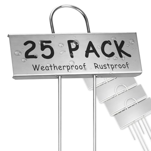 KINGLAKE 14cm Pflanzenschilder Pflanzenstecker Metall zum beschriften 25 Stück Pflanzschilder für Draussen Wetterfest Kräuterstecker Beschriftung Beet Schilder Pflanzenetiketten für Pflanzen-Silber