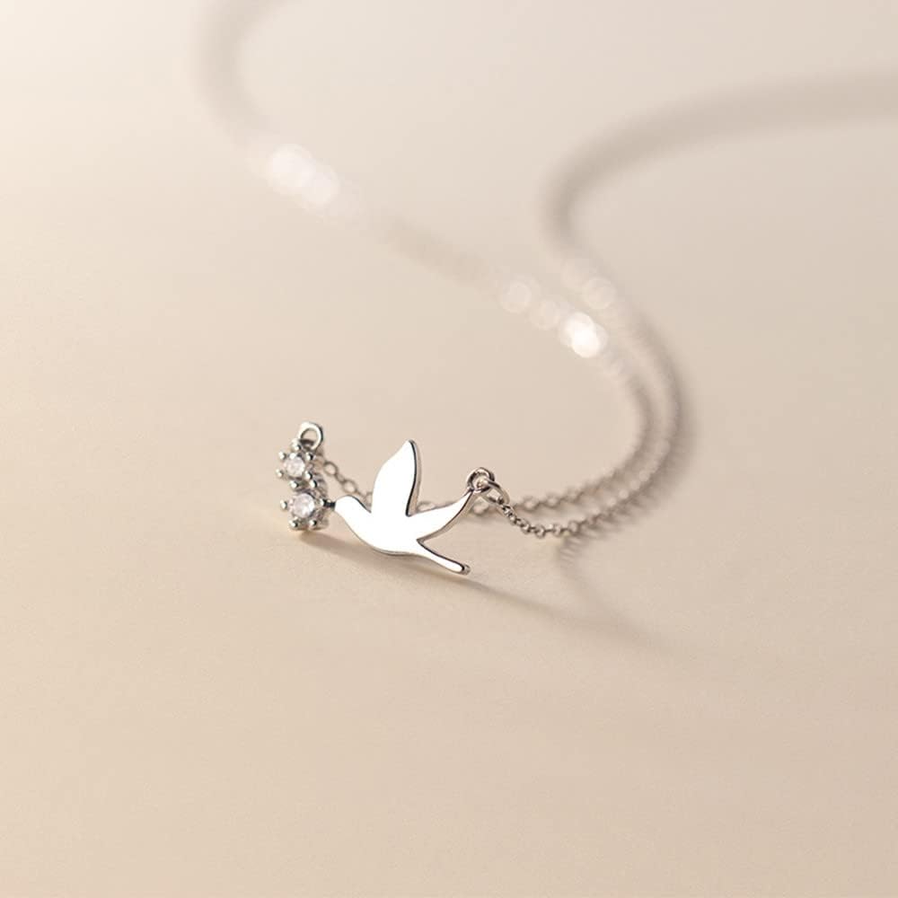 Dtja Cute Dove Bird Crystal Pendant Necklace Sterling Silver for Women Small Hammingbird Swallow Charm Chain Choker Necklaces Adjustable Hypoallergenic Delicate Jewelry Gift for Mom Daughter Friend - Image 5