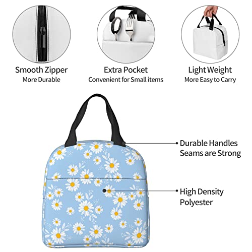 Cute Lunch Bag Women Lunch Box Kids Insulated Lunch Bag Reusable Lunch Box For Women Lunch Bag Kids With Front Pocket Lunch Bags For Women Adults School Work Office Travel Picnic,Blue Floral Daisy #TOP4
