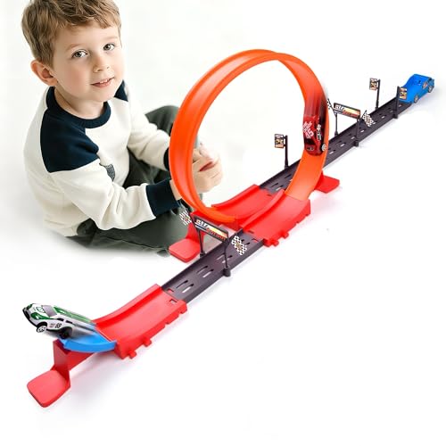 Havnidy Autorennbahn für Kinder, Rennstrecke Auto Spielzeug Mit 360°-Loopings und 2 Schnellen Rückziehautos, Strecke Spielzeug Geschenk für Jungen ab 3 4 5 6 Jahren