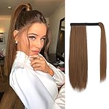 FESHFEN Coleta Postiza Lisa Pelo, 40 cm Largo Liso Ponytail Extension Envolver alrededor Cola de Caballo Extensiones Sintéticas Clip Postizos de Pelo para Mujeres, Mixto Auburn