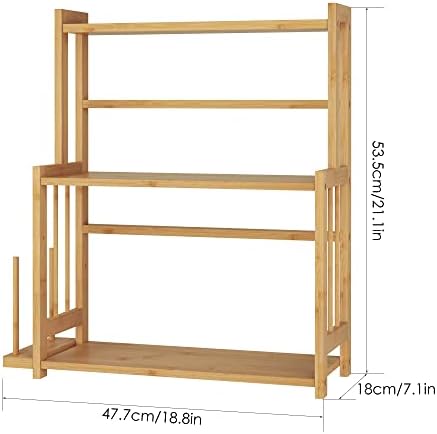 3 Tier Standing Spice Rack, Spice Storage Organizer with Knife Holder & Chopping Board Rack, Bamboo Countertop Shelves for Kitchen Bathroom, Beige
