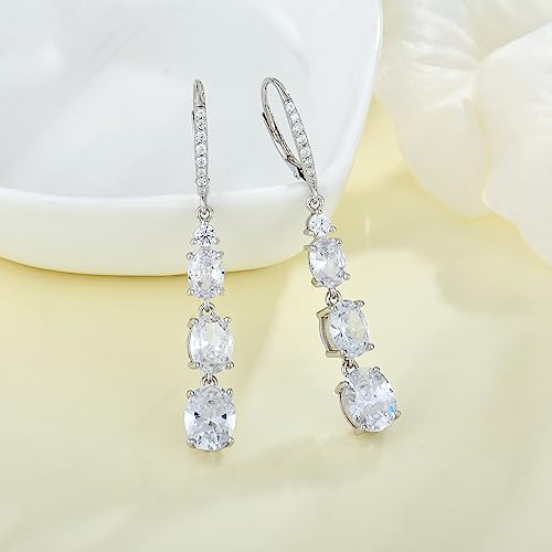 Women 925 Sterling Silver Birthstone 3-stone Leverback Drop Dangle Earrings 5A Cubic Zirconia Jewelry for Her4
