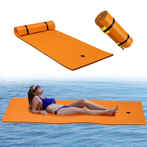 COSTWAY Flotador de Agua, Estera Flotante de Espuma XPE de 3 Capas，Resistente al Desgarro con Dispositivo para Recreación y Relajación en el Agua, para Mar, Lago, Piscina (220 x 90 cm, Naranja)