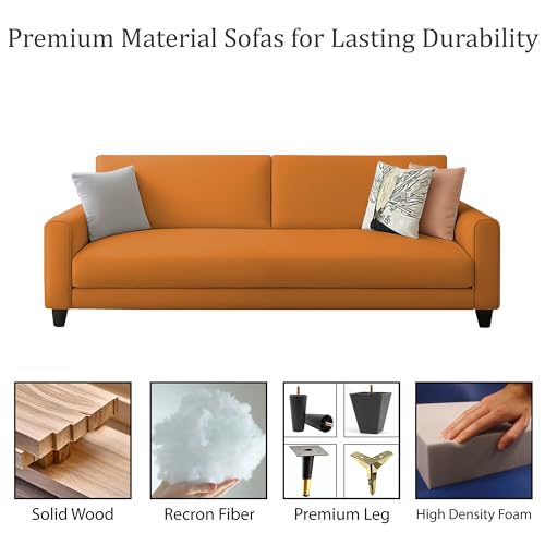 Image of Kathleen 3 Seater Sofa Set for Living Room - Foldable Convertible Couch Furniture for Home, Office or Guest Use, Modern Designer Stylish Comfortable (Orange)