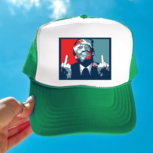 Image of TeesAndTankYou Trump Middle Fingers Foam Trucker Cap Adjustable Mesh Back Hat