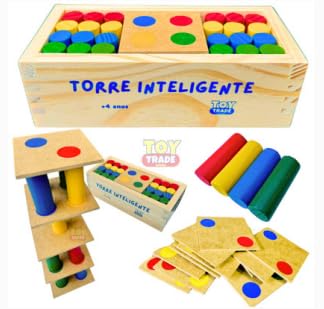 Jogo Torre Inteligente em Madeira Brinquedo Educativo Premium com...