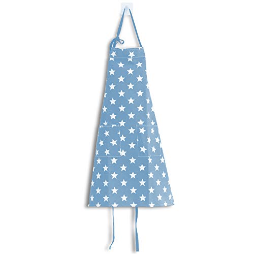 Delantales de cocina de cocina, delantales de cocina para mujer, delantal de cocina con dos bolsillos grandes, patrón de estrellas de moda de algodón (azul claro) Cover