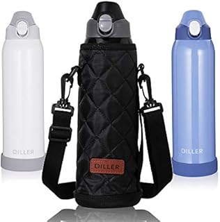 Flask Insulated 1 Litre Large Water Bottle Stainless Steel 1L 1000ml Metal Cold 12 Hours H8752 (Black, 1L)