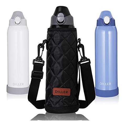 Flask Insulated 1 Litre Large Water Bottle Stainless Steel 1L 1000ml Metal Cold 12 Hours H8752 (Black, 1L) Cover