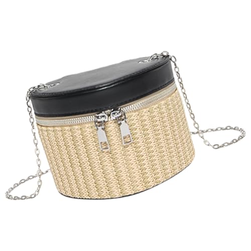 Sac à main à bandoulière en cuir synthétique et paille tressée fine