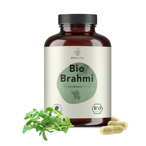 BIONUTRA® Brahmi bio | 270 gélules de 600 mg | Agriculture biologique | 4 mois de consommation | Bacopa monnieri | Source naturelle de Bacosides | Végan | Sans additifs | Fabriqué en Allemagne