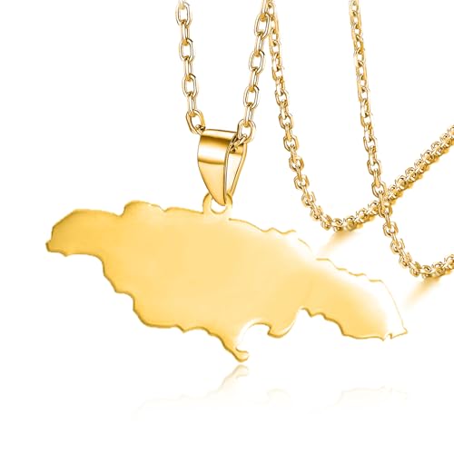 Jamaica Map Pendant Necklaces Jewelry Stainless Steel Map of Jamaica Country Necklace Long Distance Relationship Gift for Women Men