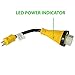 Leisure Cords Trailer dogbone power cord plug adapter 15 amp male to 50 amp female locking connector with LED Indicator (15 Male - 50 Female Twist)
