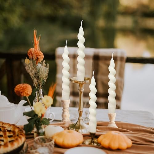 Image of Smokeless Short Candles Elegant Ivory Twisted Spiral Candles 7.5 Inch Unscented Candlesticks Handmade Taper Candles 4 Pcs for Holiday Gifts Romantic Dinner Decoration