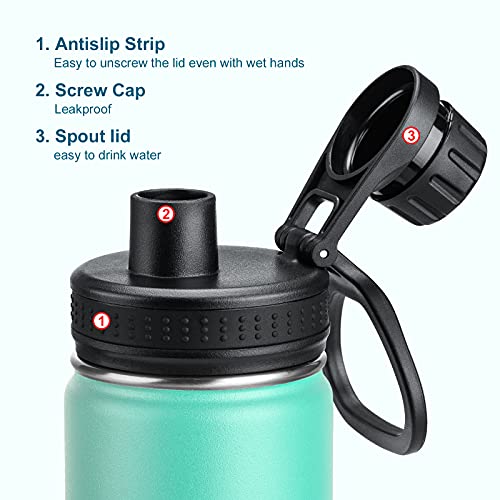 Image of koodee Water Bottle for School 2 Pack 12 oz Stainless Steel Vacuum Insulated Wide Mouth Sports Water Bottle with Leakproof Spout Lid (Fuchsia Red-Teal)