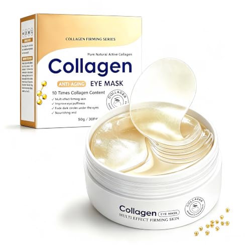 Parches de Hidrogel para Ojos con Colágeno, 60 Parches 80 g, Mascarilla para el Contorno de Ojos, Cuidado Diario, Parches Gel, Tarro, Rutina de Belleza