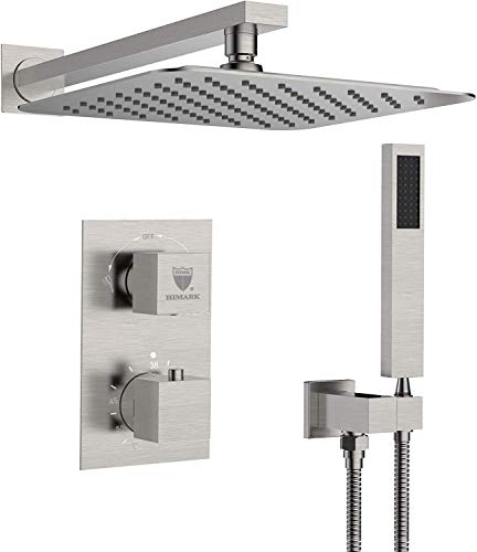 HIMK Shower System, Brushed Nickel Shower Faucet Set with Valve and 10'' Rainfall Shower Head System, Handheld Shower head,Luxury Wall Mount Rain Shower Combo Set(Used)